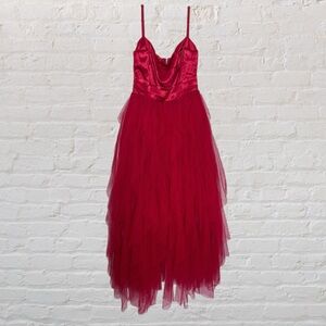 AKIRA NWT Red Divine Tube Maxi Tulle Dress w/ Sew-in Shorts Women’s Size Medium